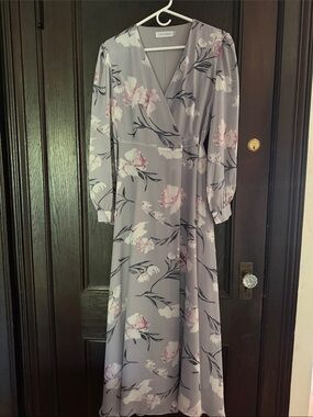 Chickwish Lavender Floral Wrap Maxi Dress with Long Sleeves